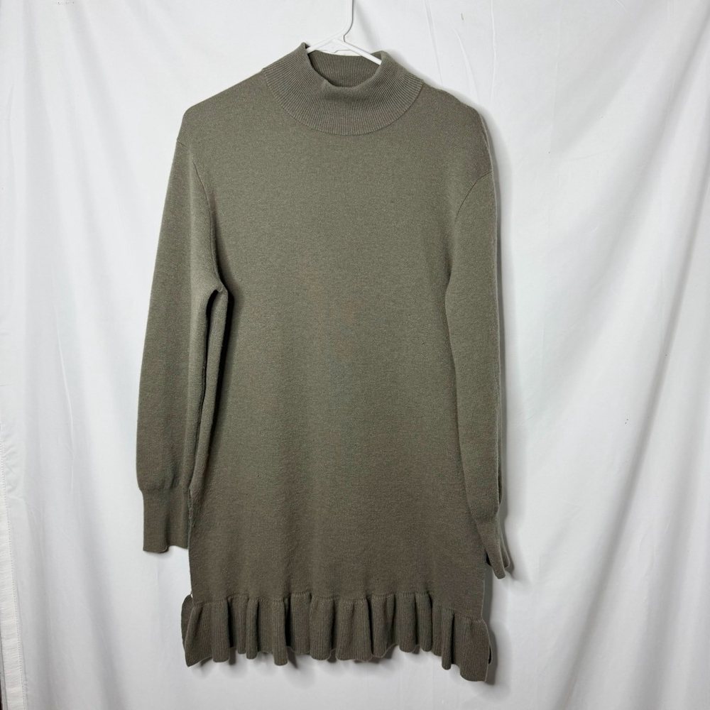 Women's Nordstrom Signature Olive Green Cashmere Turtleneck Sweater Mini Dress M